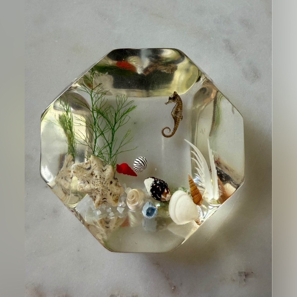 Vintage lucite ocean ocean sea life aquarium scene paperweight